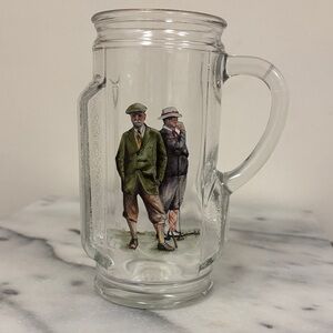 Vintage Glass Mug with Golfers Design